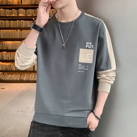 工装卫衣男士潮流秋季长袖T恤2025港版宽松上衣服体桖圆领打底衫图片