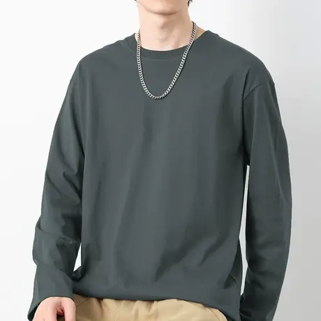 260g重磅纯棉长袖t恤男秋冬小衫内搭打底衫美式宽松全棉纯色秋衣商品大图