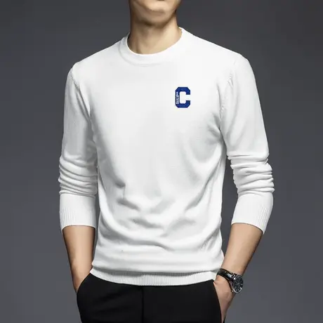 圆领毛衣男秋冬保暖内搭白色打底衫针织衫毛线衣毛衫修身潮流百搭图片