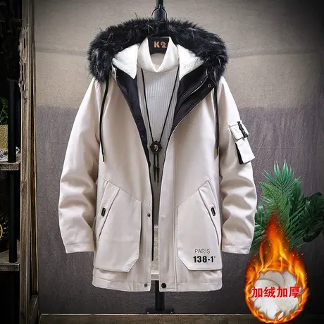 2023秋冬季新款男士韩版中长款加绒加厚外套潮流夹克ins风衣男装商品大图