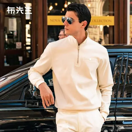 MrBu布先生拉链立领纯棉卫衣男2025春新款白色加厚长袖t恤BT12176商品大图