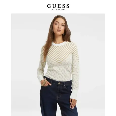 GUESS女圆领字母提花含羊毛混纺针织毛衣打底衫-W3BR26Z3AE0商品大图