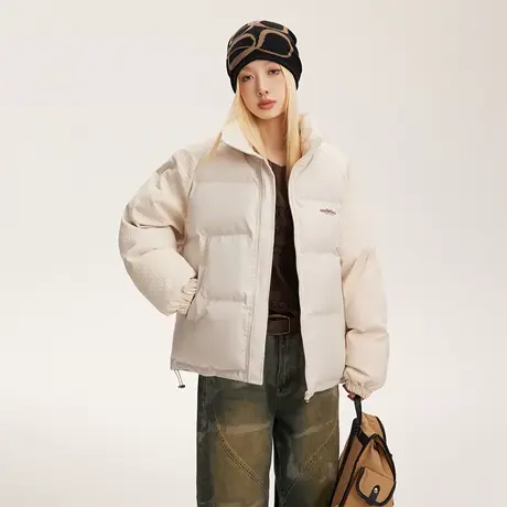 复古拼接保暖棉服女冬季加厚外套2023新款潮牌立领宽松面包服棉衣商品大图