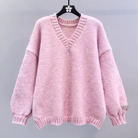 慵懒风软糯V领毛衣女秋冬2023新款宽松外穿高级感长袖套头针织衫图片