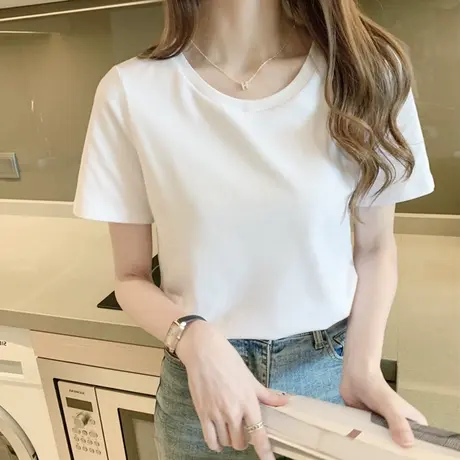 纯棉白色t恤女短袖春夏季2023新款宽松短款打底衫t桖半袖纯色上衣图片