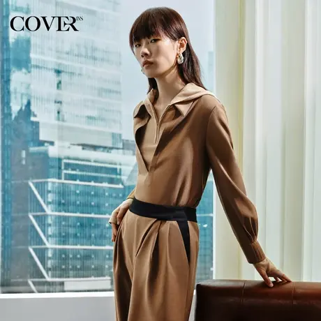 COVER2023秋季翻边小尖领深门襟美拉德衬衫商品大图