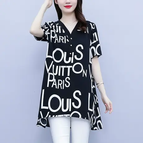 中长款雪纺衬衫女夏季2025年新款洋气短袖上衣漂亮时尚遮肚子小衫商品大图