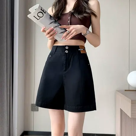 粉色五分阔腿短裤女夏季薄款高腰5分宽松休闲小个子卷边a字中裤潮商品大图