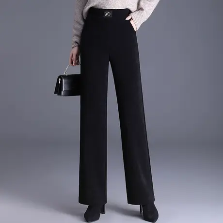 加绒阔腿裤女秋冬2023新款松紧高腰垂感宽松直筒裤通勤时尚长裤子商品大图
