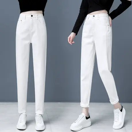 老爹牛仔裤女宽松直筒2024年春秋新款时尚显瘦九分白色休闲哈伦裤商品大图