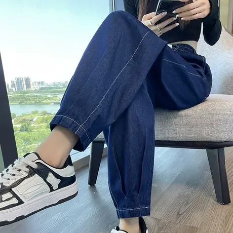 哈伦牛仔裤女2023年春秋新款宽松显瘦高腰显瘦九分直筒老爹萝卜裤商品大图