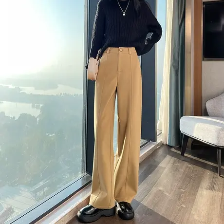 毛呢阔腿裤女高腰垂感2023新款秋冬显瘦西装裤休闲窄版加绒直筒裤图片