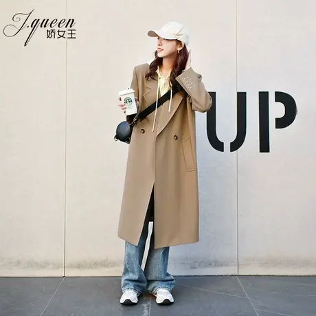 西装外套女2024春季新款时尚高级感英伦风西装领中长款宽松大衣商品大图