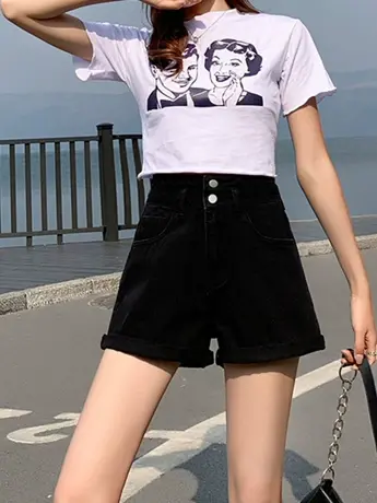 清仓捡漏高腰牛仔短裤女夏季2023年新款高腰宽松显瘦a字卷边热裤图片