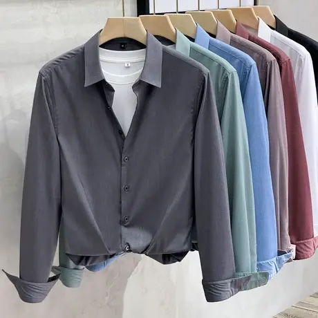 薄款冰丝衬衫男长袖夏季免烫2023春秋衬衣商务休闲白色寸衫高级感商品大图