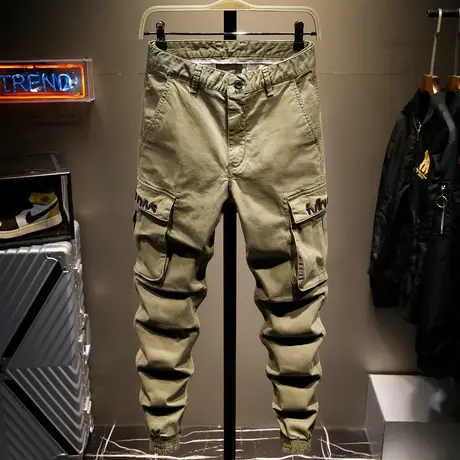 春夏季香港潮牌余文乐工装裤男潮牌男士休闲长裤子男生束脚哈伦裤商品大图