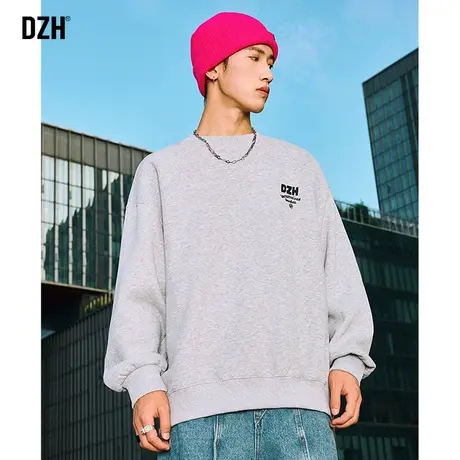 男士潮牌圆领卫衣男春秋款潮牌2023新款灰色百搭上衣打底休闲外套商品大图