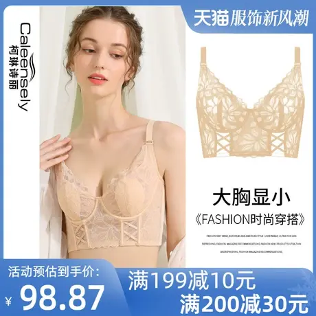 女士法式夏季大胸显小薄款侧收副乳聚拢超薄文胸软钢圈防下垂内衣图片