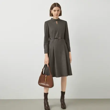 LANCY/朗姿冬季新款复古格纹连衣裙子女收腰高级感显瘦裙子奥莱商品大图