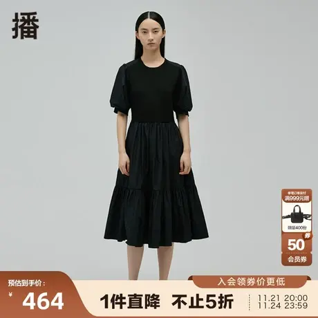 播连衣裙早春新款气质收腰显瘦通勤圆领抽褶拼接女BDP3LD1820图片