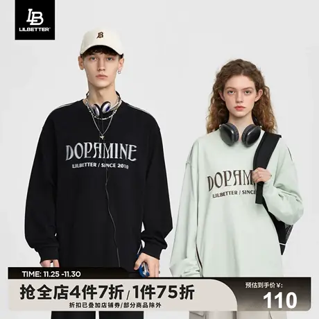 LiLbetter长袖t恤男秋季新品情侣装潮牌圆领复古男装宽松百搭衣服商品大图