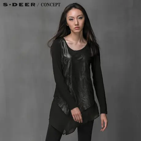 S·DEER＼CONCEPT【上新】圣迪奥女装光感雪纺拼接上衣4380205商品大图