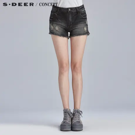 sdeer圣迪奥做旧磨破休闲牛仔短裤女夏S16280941商品大图