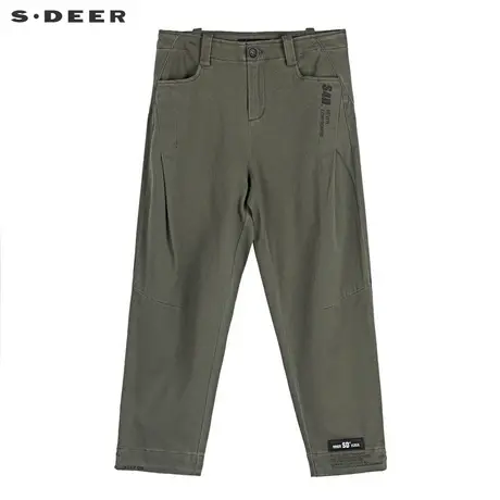 sdeer圣迪奥女装休闲时尚撞色字母分割暗褶长裤S19160801商品大图