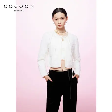 商场同款2023春新款重工网纱设计外罩式短款开衫毛针织衫女图片