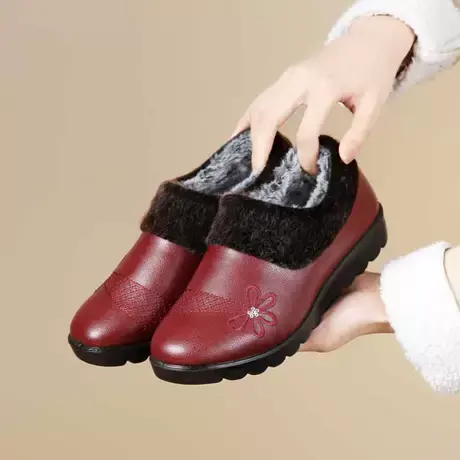 冬季加绒加厚保暖中老年妈妈鞋老北京布鞋女棉鞋平底防滑奶奶棉靴商品大图