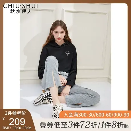 秋水伊人灰色卫裤春秋2021新款女装时尚显瘦休闲裤运动风开叉裤子图片