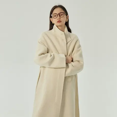 omont蛋挞家  全羊毛双面呢大衣女2023冬季新款立领长款毛呢外套商品大图