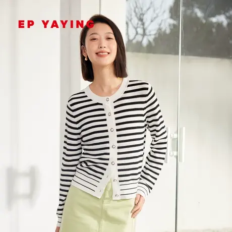 EP YAYING雅莹女装 撞色条纹圆领醋纤针织开衫 2023新款9142A图片