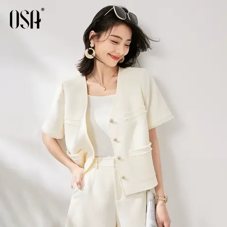 OSA欧莎 轻薄休闲短款小香风外套女夏季2023年新款小个子棒球服商品大图