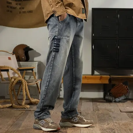 时尚潮流牛仔裤美式高街牛仔裤水洗高端牛仔裤直筒潮流牛仔裤男商品大图