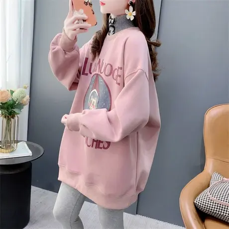 中长款假两件加绒加厚立领卫衣女秋冬2023年新款洋气减龄时尚外套商品大图