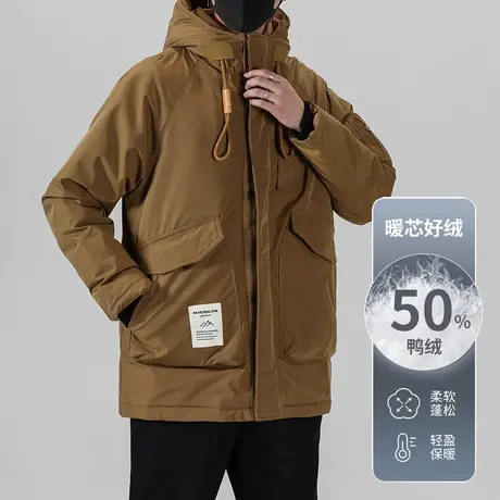 2024新款男士设计感连帽夹克鸭绒外套冬季保暖加厚男装潮牌羽绒服图片