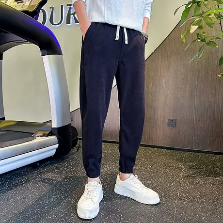 运动裤休闲裤春秋季潮牌潮流宽松束脚工装卫裤灯芯绒纯色男款九分商品大图