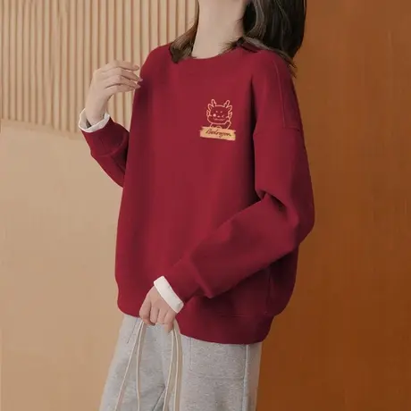 国潮复古chic冬季圆领卫衣女大码ins潮加绒高级感外套情侣装上衣商品大图