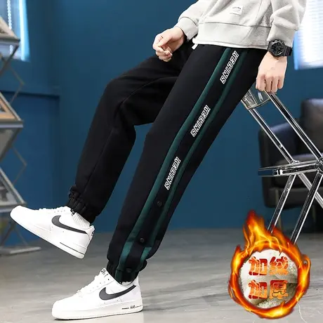 冬季13青少年羊羔毛休闲长裤12岁男孩初中学生15大童加绒加厚卫裤商品大图