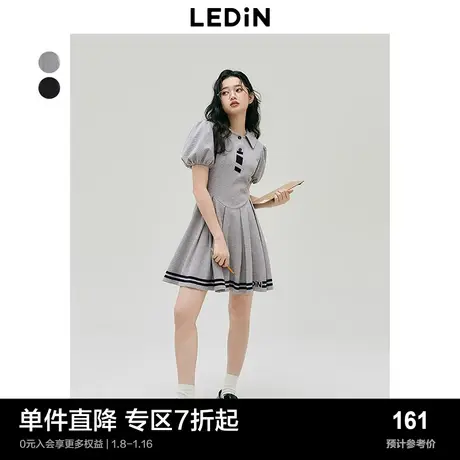 乐町百褶polo连衣裙夏季甜美收腰学院风泡泡袖针织裙子图片