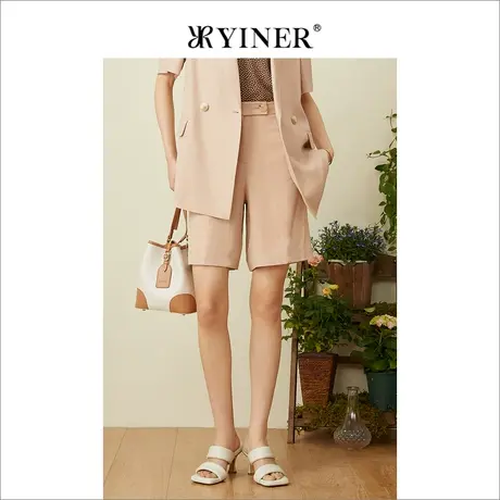 YINER音儿女装夏季时尚质感醋酸直筒休闲短裤商品大图