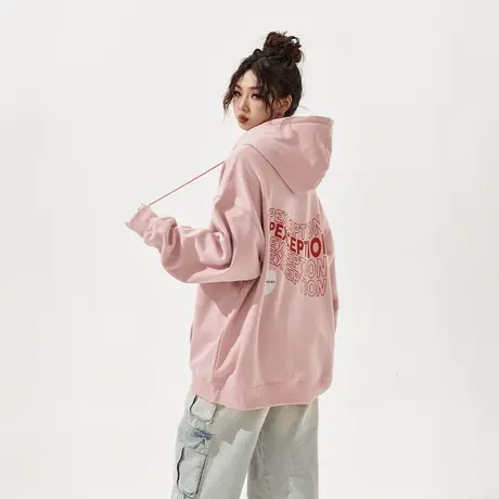 YEP复古字母印花连帽卫衣女2024春季新款潮牌宽松情侣装外套上衣图片