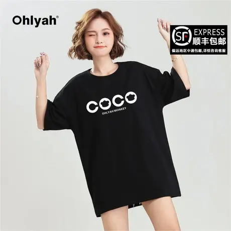 Ohlyah春夏新款卡通字母T恤女宽松显瘦圆领半袖纯棉新款情侣短袖商品大图