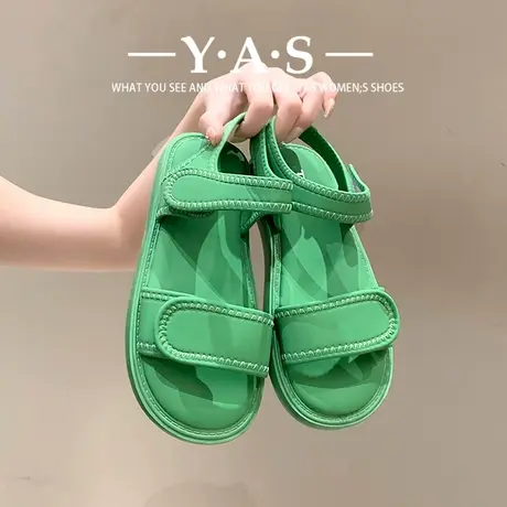 今年流行凉鞋女款夏季学生运动风个性韩版ins网红绿色平底沙滩鞋商品大图