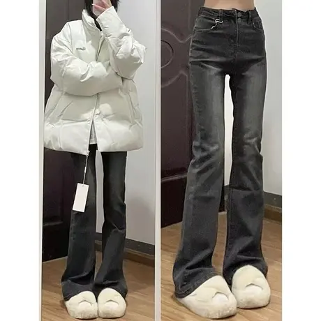 美式复古牛仔裤女秋冬小众设计感高腰显瘦窄版阔腿裤休闲直筒裤子商品大图