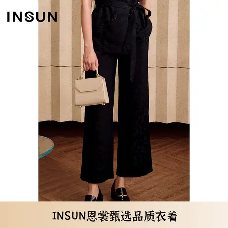 INSUN恩裳夏季暗纹千鸟格提花醋酸休闲裤商品大图