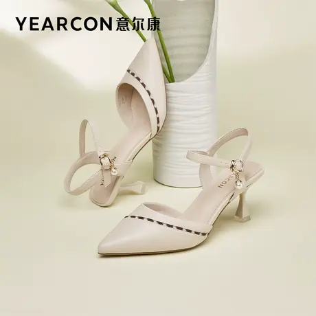 意尔康女鞋夏季包头凉鞋细跟高跟尖头一字式扣带外穿气质仙女风商品大图