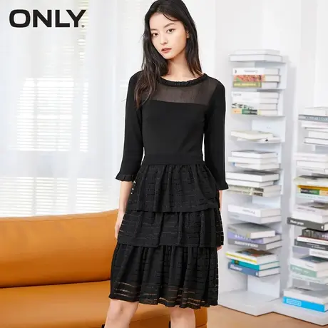 ONLY奥莱春季新款七分袖中长款蛋糕裙拼接针织连衣裙女图片