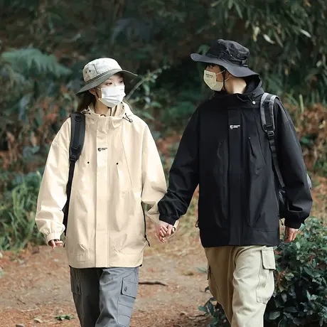 冲锋衣男日系潮牌宽松连帽登山服男士春秋款美式休闲工装夹克外套商品大图